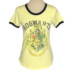 Harry Potter Yellow Hogwarts Crest Ringer T-shirt, M (Juniors)